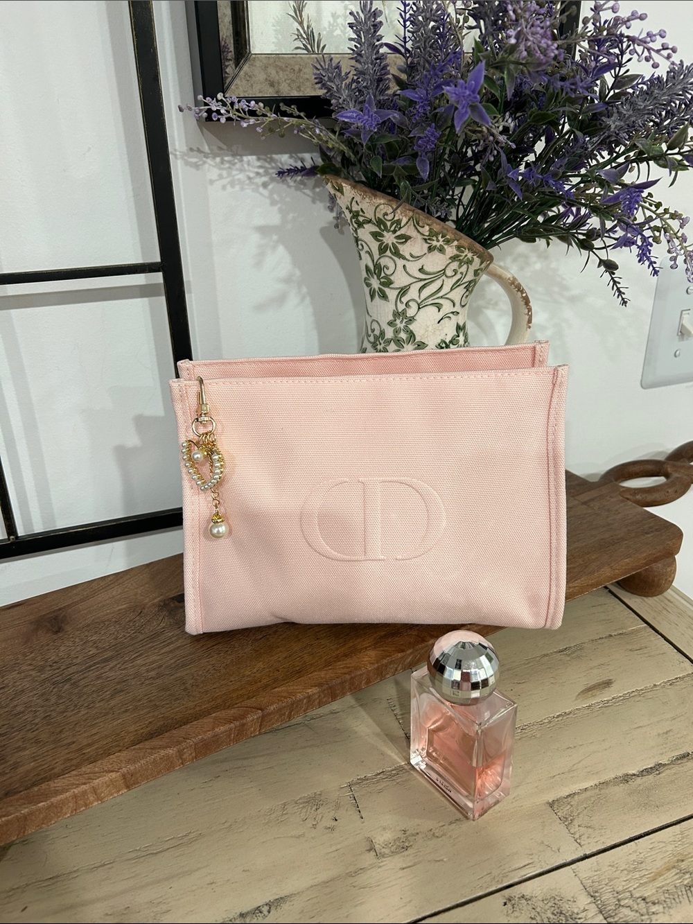 Dior Light Pink Embossed Logo Clutch with Gold Charm